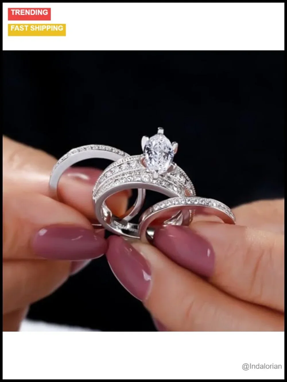 Sterling Silver 3PC Bridal Ring Set Marquise Oval CZ Wedding Engagement Rings